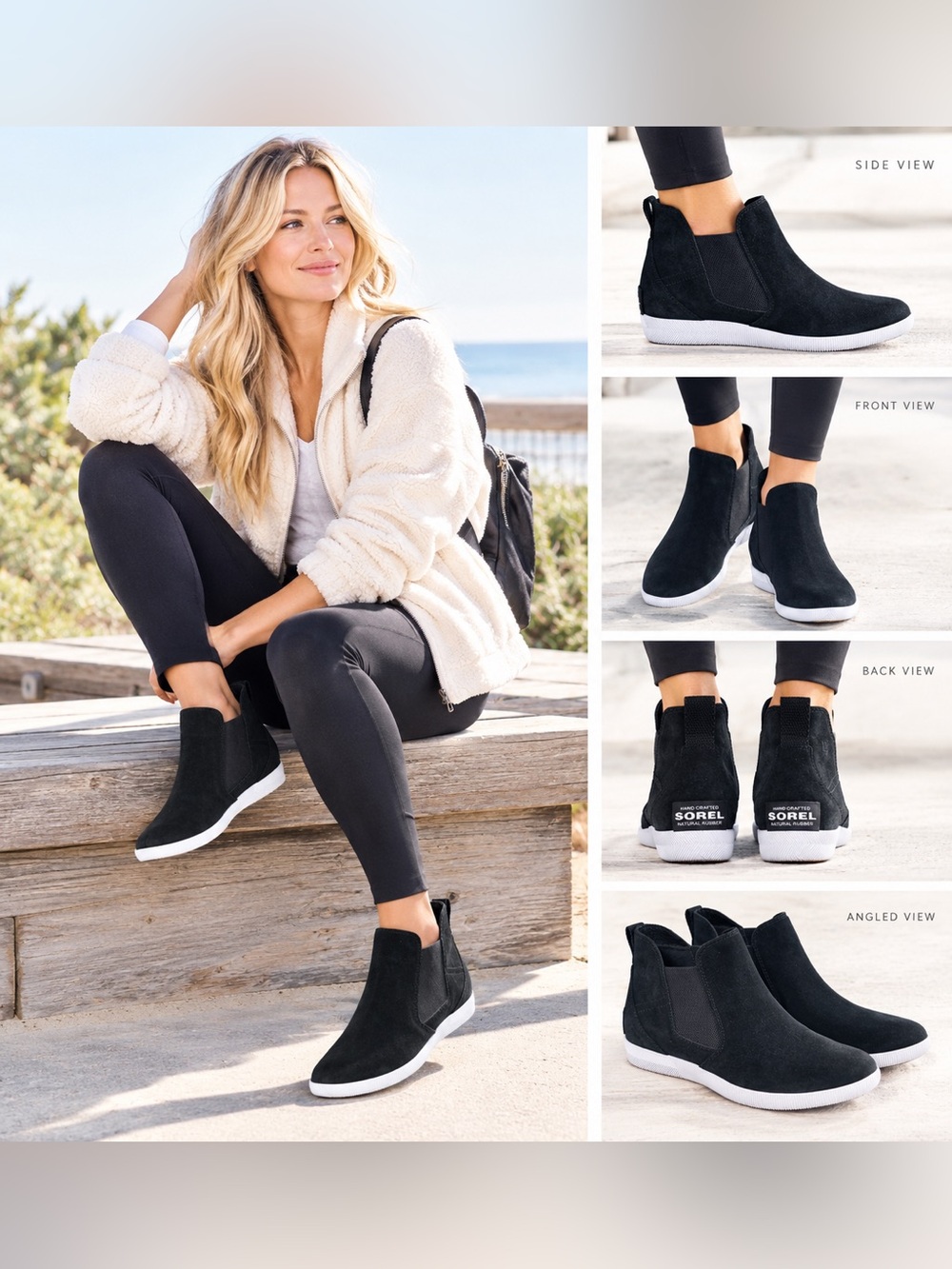SOREL Out 'N About Slip-On Wedge Boots Black Waterproof